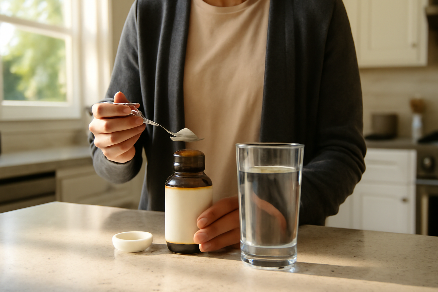 does magnesium make you gain weight: person holding a magnesium supplement bottle in a kitchen