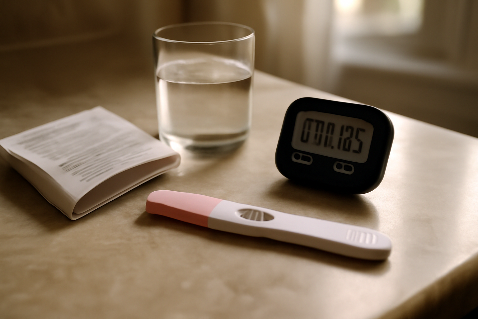 implantation bleeding test first morning urine and timing on bathroom counter