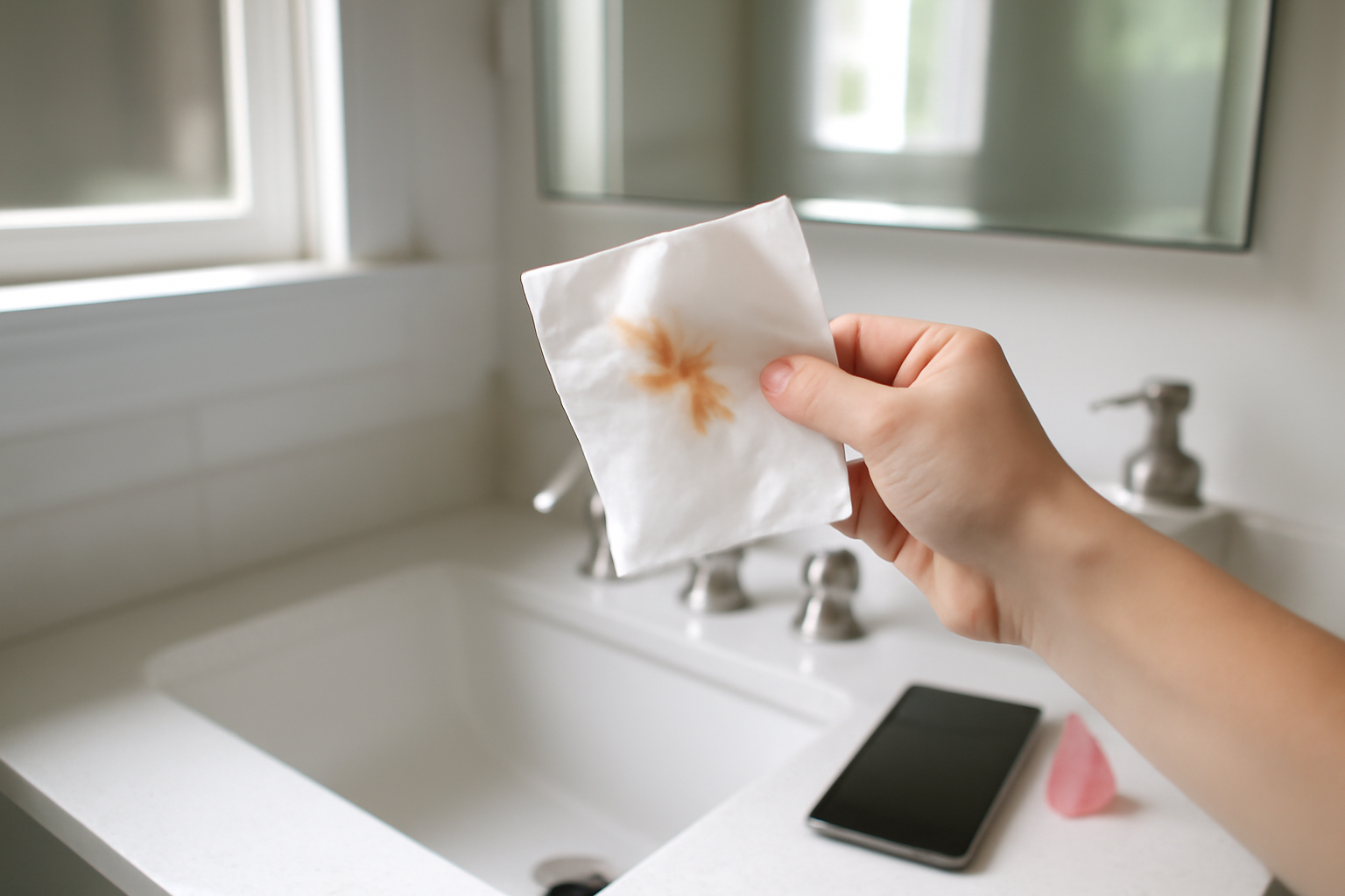 spotting during ovulation pictures showing light pink and brown mid-cycle spotting on a tissue