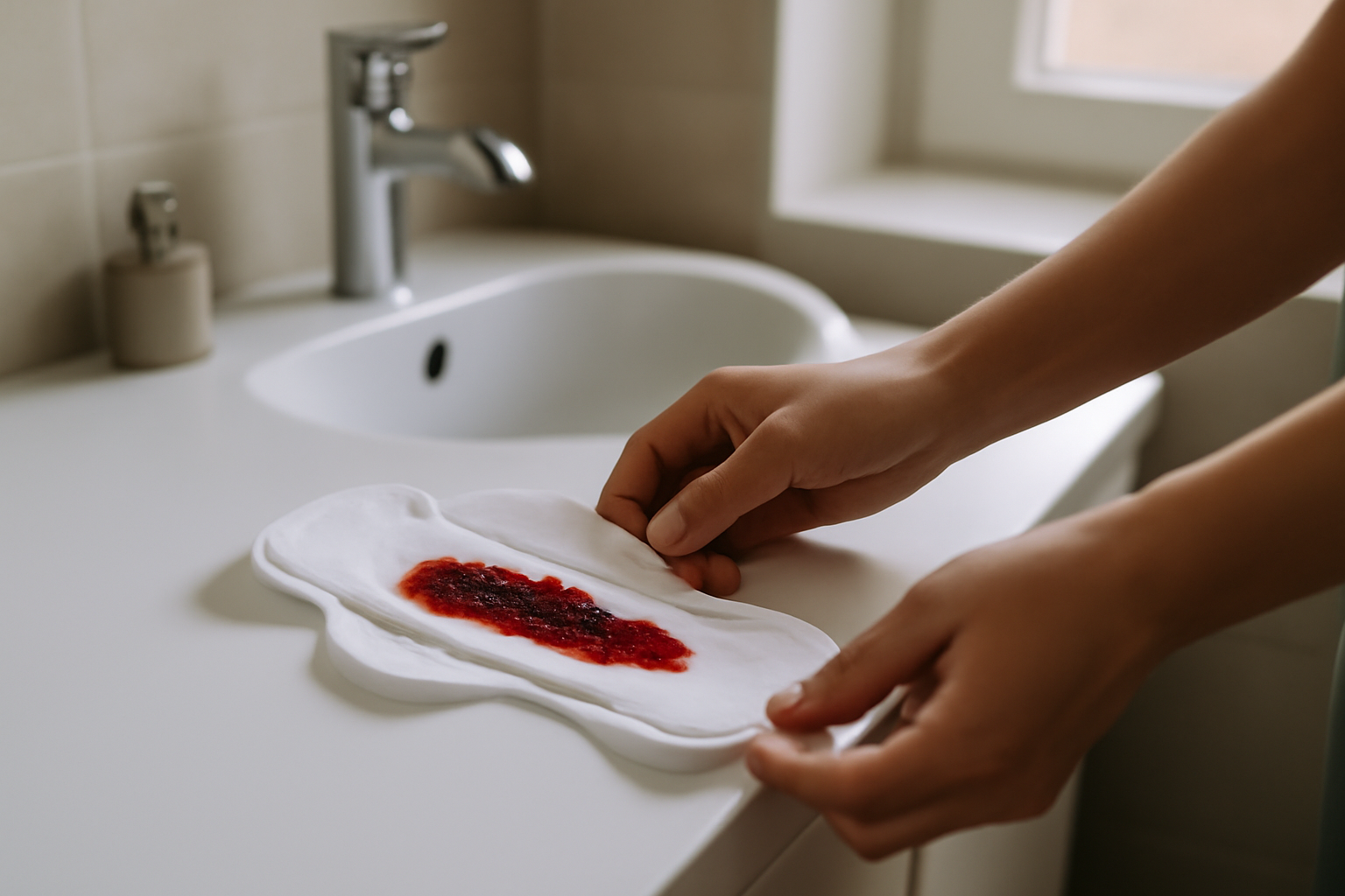 what does a blood clot look like during period on a menstrual pad with realistic lighting