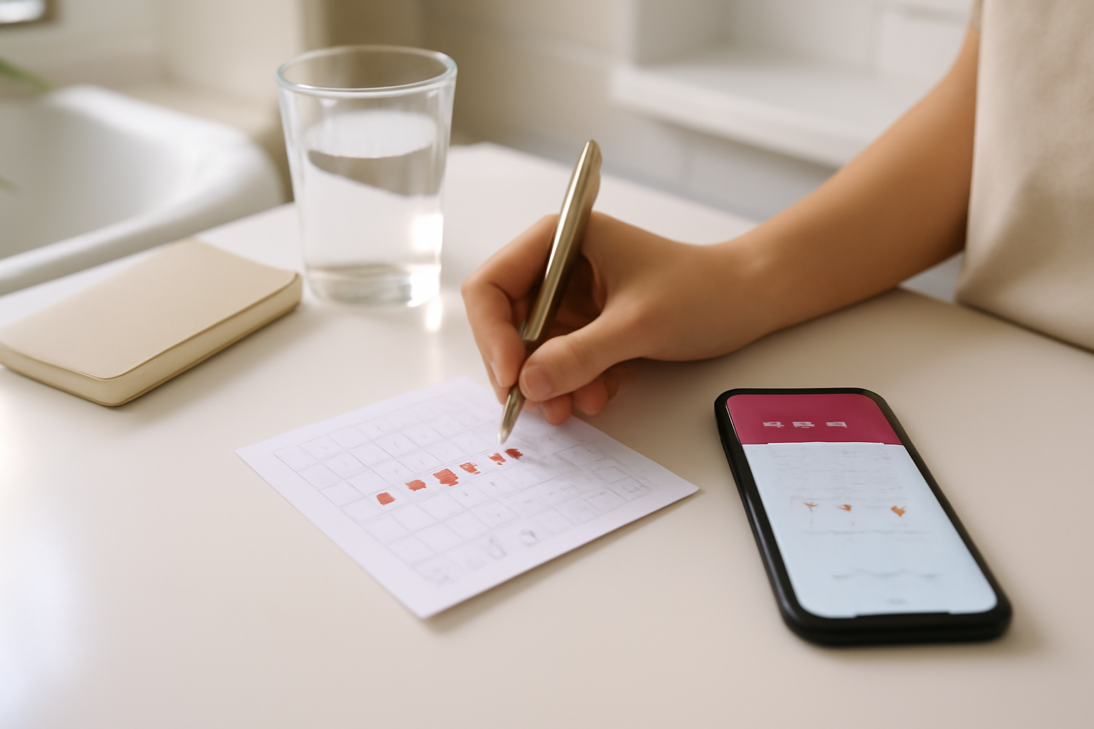 can your period come 2 times in a month guide showing menstrual calendar and period tracking app on a phone