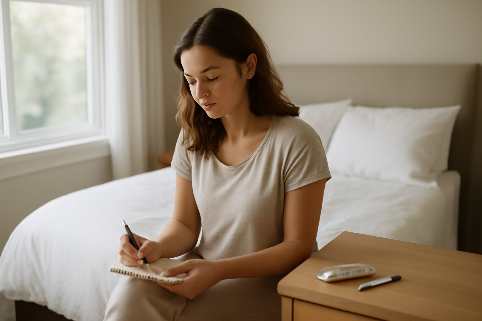Symptoms of ovulation after miscarriage: cervical mucus and tracking tools on a bedside table