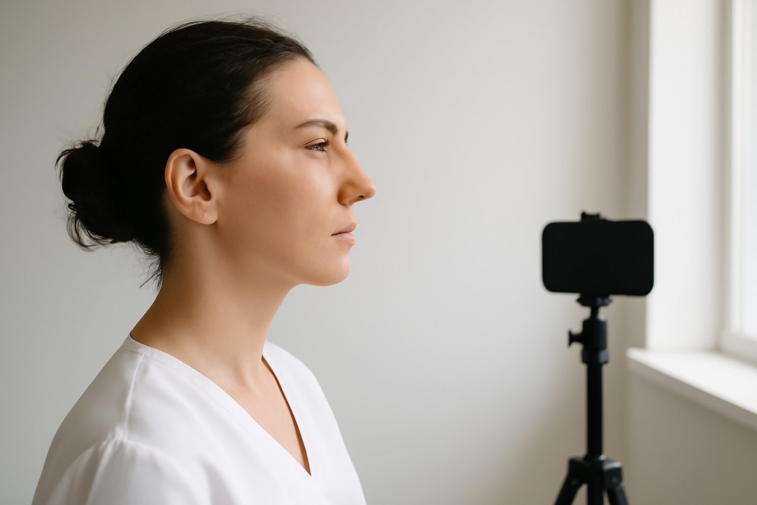 weak chin side profile side view with neutral head posture and chin–neck definition