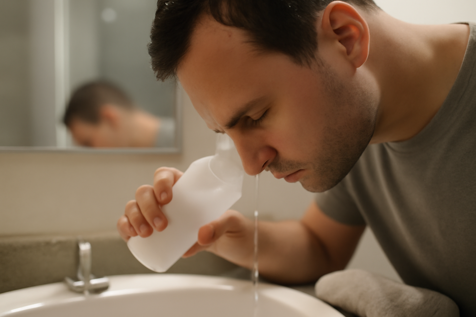 saline nasal rinse helping with post nasal drip symptoms at home
