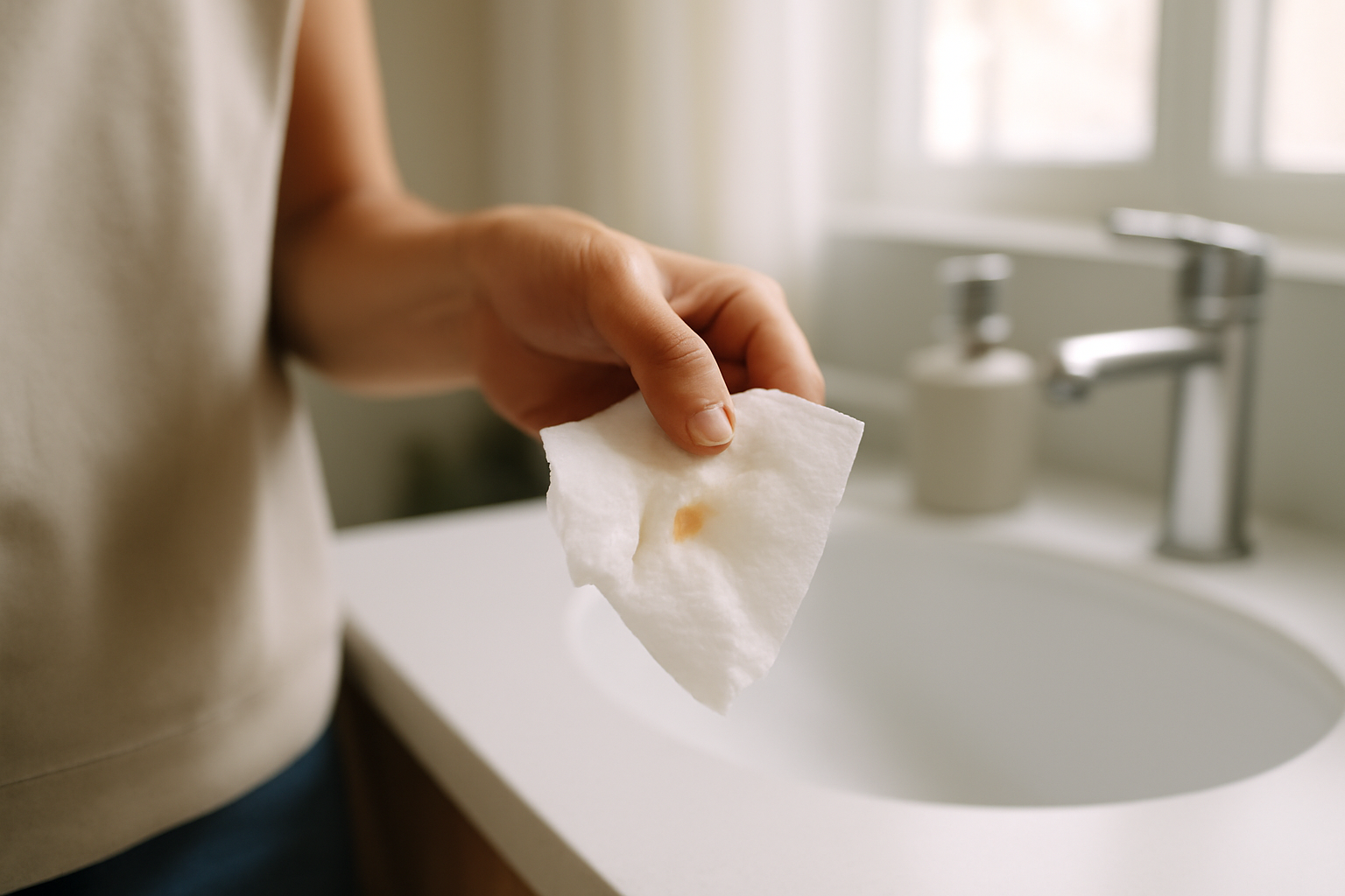 spotting 7 days before period with light brown discharge on a bathroom tissue