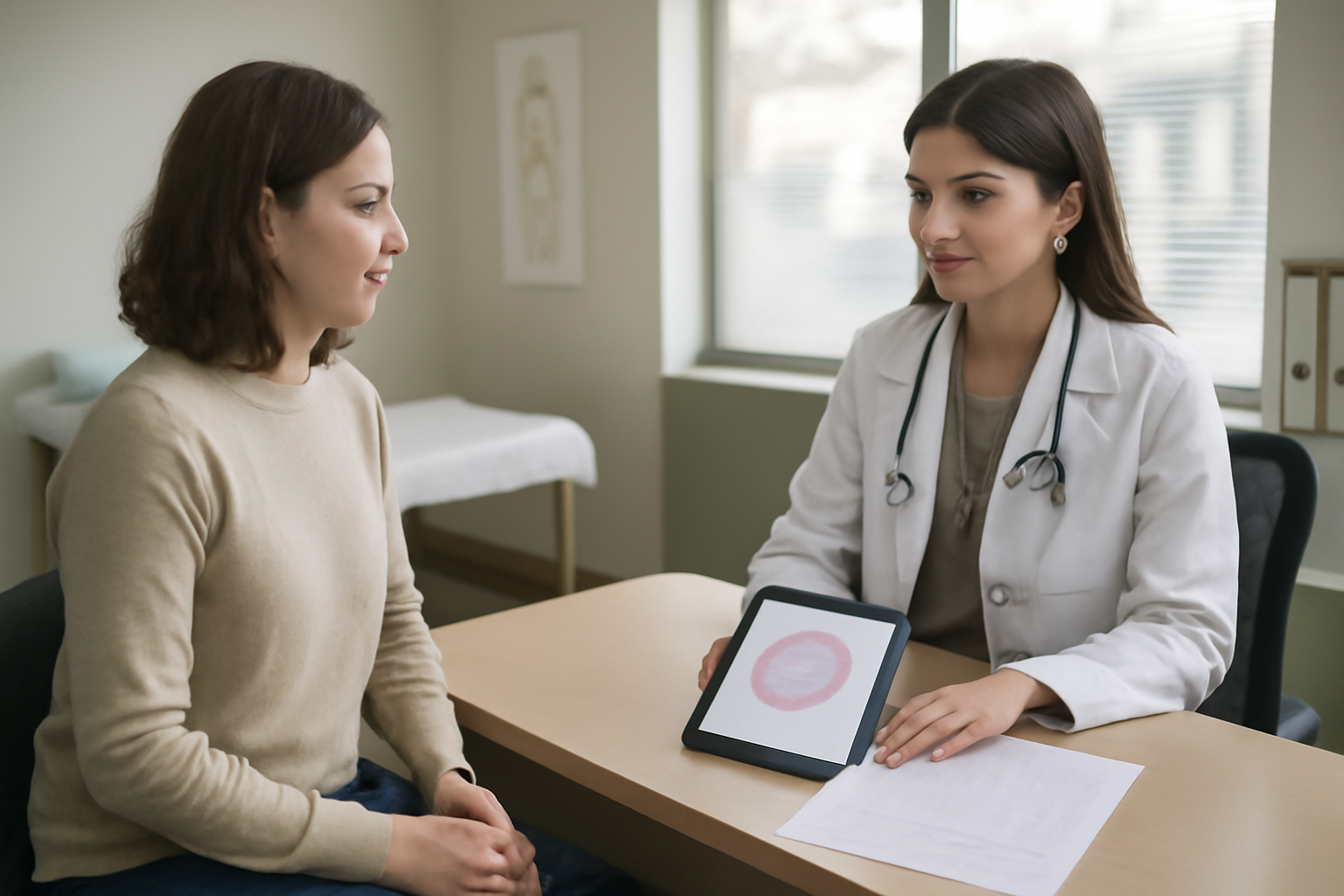 how to tell if you have pcos: clinician reviewing cycle and lab results with a patient